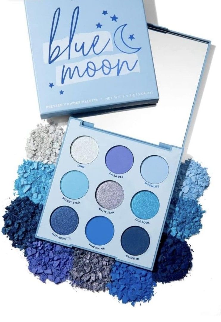 Colourpop Blue Moon Eyeshadow Palette (Category: Makeup) located in Quezon City. Submitted by beautynglamph (Listing ID 1376879420, Image 2). Description: This blue monochromatic eyeshadow palette are what dreams are made of. With its unique range of blue shadows in Matte, Metallic, and Duo Chrome finishes, this palette gives you the creative edge to make any look you want. Featuring our ultra-pigmented pressed powder formula that’s long-lasting,