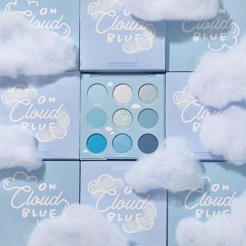 Colourpop OnCloud Blue Eyeshadow Palette (Category: Makeup) located in Quezon City. Submitted by beautynglamph (Listing ID 1376877026, Image 3). Description: a new, blue-themed palette that included five matte eyeshadows, three shimmer eyeshadows, and one pressed glitter. The mattes were on the more powdery side, but most of the shades applied well without having to be used with a primer, though one would help. The shimmers were on the thicker si