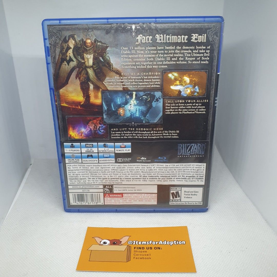 Diablo 3 (Sony Ps4/Ps5) (Category: PlayStation) located in Quezon City. Submitted by itemsforadoption (Listing ID 1376941146, Image 3). Description: Rfs: Its 2025! Happy New Year! Hoping you have a good year ahead of you! If you have questions feel free to send a message. Though I'll most likely be able to reply from 10am to 8pm. Please be patient and understanding. Decluttering games and items that I've picked up or for friends and family. Price