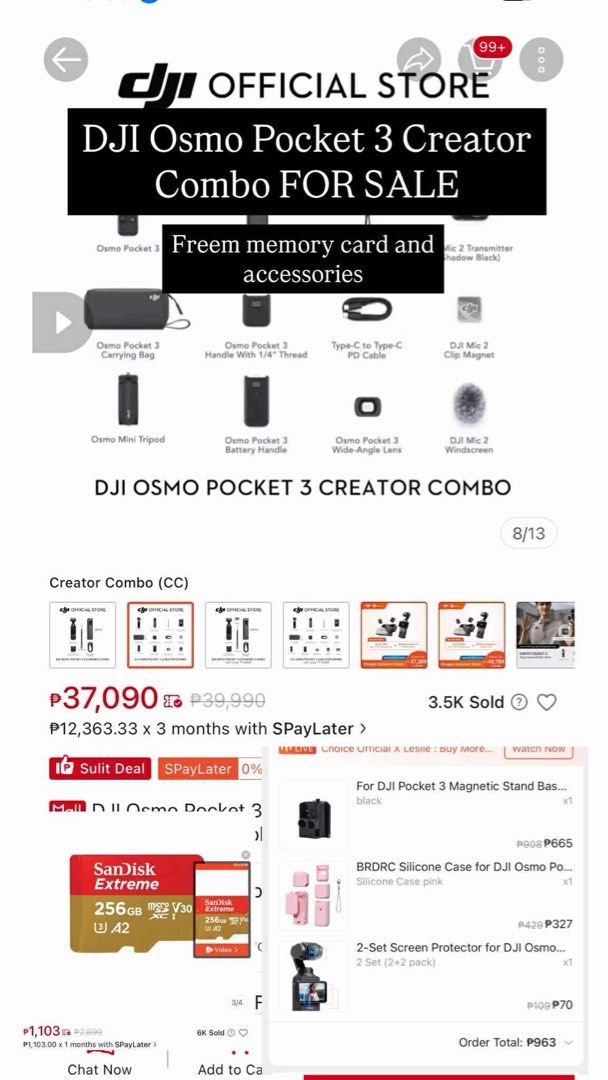 DJI Osmo Pocket 3 Creator Combo (Category: Video Cameras) located in Bustos. Submitted by qtpotati (Listing ID 1376851109, Image 1). Description: Like new Date bought: 11/14/2024 Free memory card and accesories .