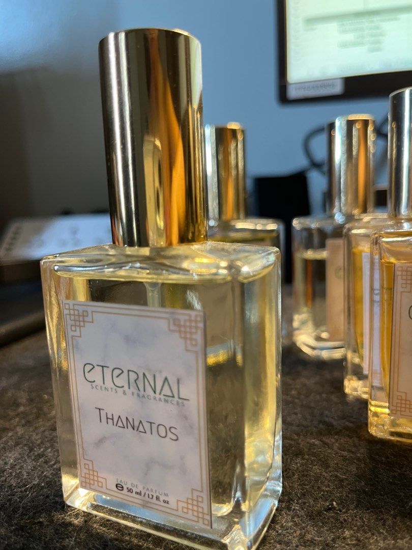 Eternal Scents Perfume Dupes (Category: Fragrance & Deodorants) located in Mandaluyong City. Submitted by freakyeyeglasses (Listing ID 1376849350, Image 3). Description: Each for ₱250. Retails from Eternal Scents from ₱450-850. See list for the dupes: Hypnos - Tom Ford Black Orchid Thanatos - Mojave Ghost .