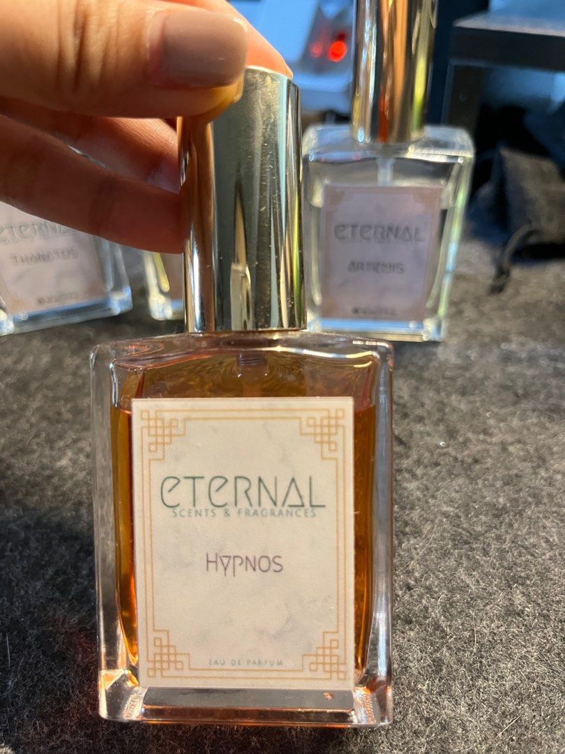 Eternal Scents Perfume Dupes (Category: Fragrance & Deodorants) located in Mandaluyong City. Submitted by freakyeyeglasses (Listing ID 1376849350, Image 2). Description: Each for ₱250. Retails from Eternal Scents from ₱450-850. See list for the dupes: Hypnos - Tom Ford Black Orchid Thanatos - Mojave Ghost .