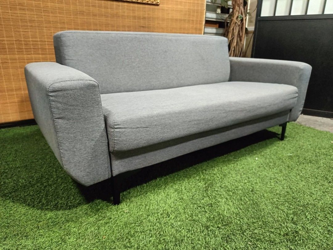 Gray Modern 3-Seater Chaise Sofa (Category: Sofas) located in Valenzuela. Submitted by jenelyn6 (Listing ID 1377004215, Image 1). Description: Gray Modern 3-Seater Chaise Sofa MINIMALIST!!! SUPER COMFY!!! Price : 11500 64L x 30W x 16H seat height inches Sandalan height 28 inches In VERY good condition Code HOMEBOSS.
