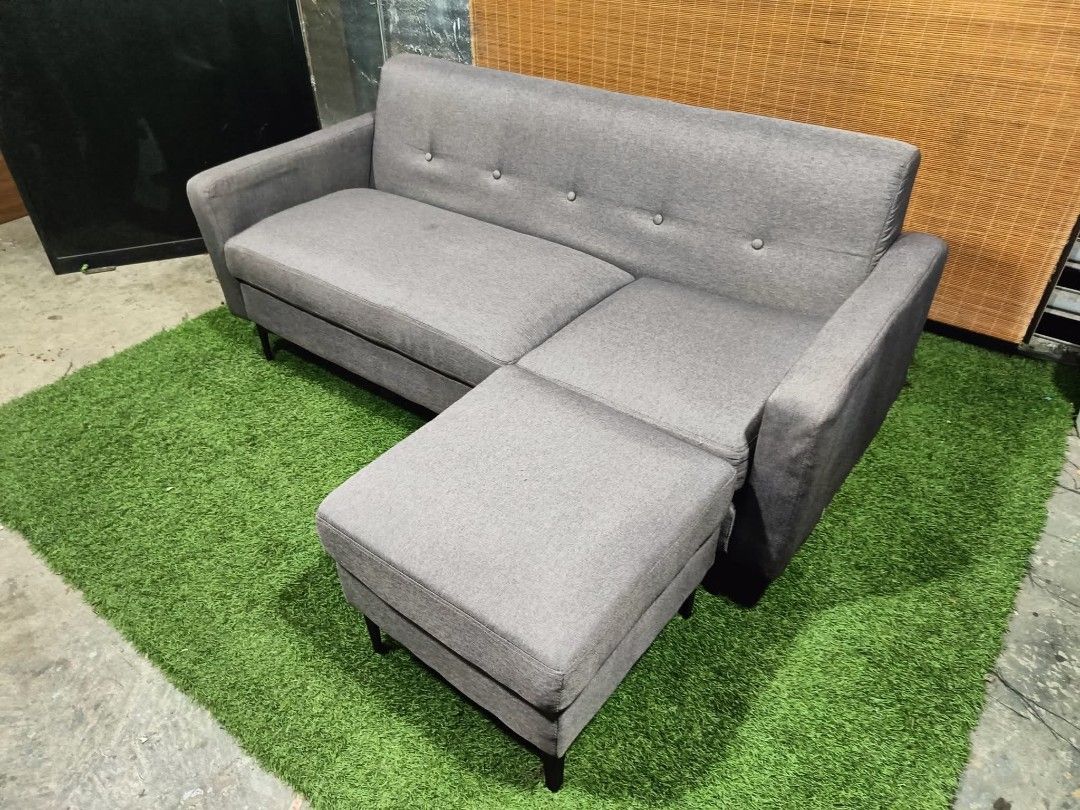 Gray Modern 3-Seater L-type / L-shape Sofa (Category: Sofas) located in Valenzuela. Submitted by jenelyn6 (Listing ID 1377004168, Image 3). Description: 😍 MODERN BEAUTY!!! 😍 Gray Modern 3-Seater L-type / L-shape Sofa Reversible Chaise Sofa, Thick Fabric Bulky & Firm, Super Comfy Price : 13500 *VIDEO ON COMMENT 67L x 48W x 16H seat height inches Sandalan height 29 inches In VERY good condition Code HOMEBOSS.