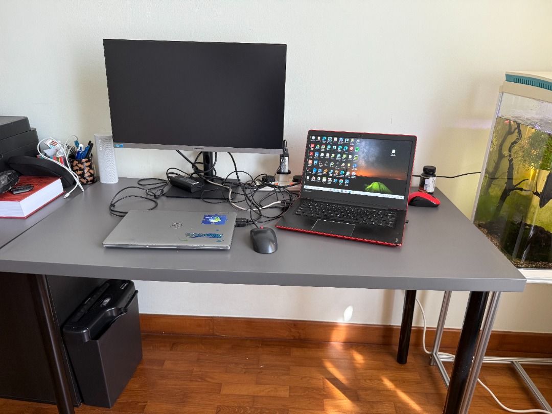 Grey L-Shaped Computer Desk, Furniture & Home Living, Furniture, Tables ...