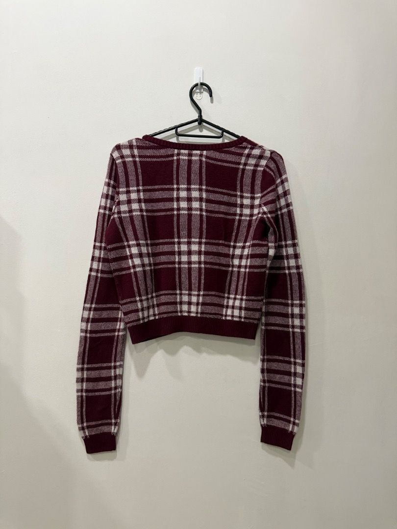 Hollister Maroon Plaid Cardigan, Women's Fashion, Coats, Jackets