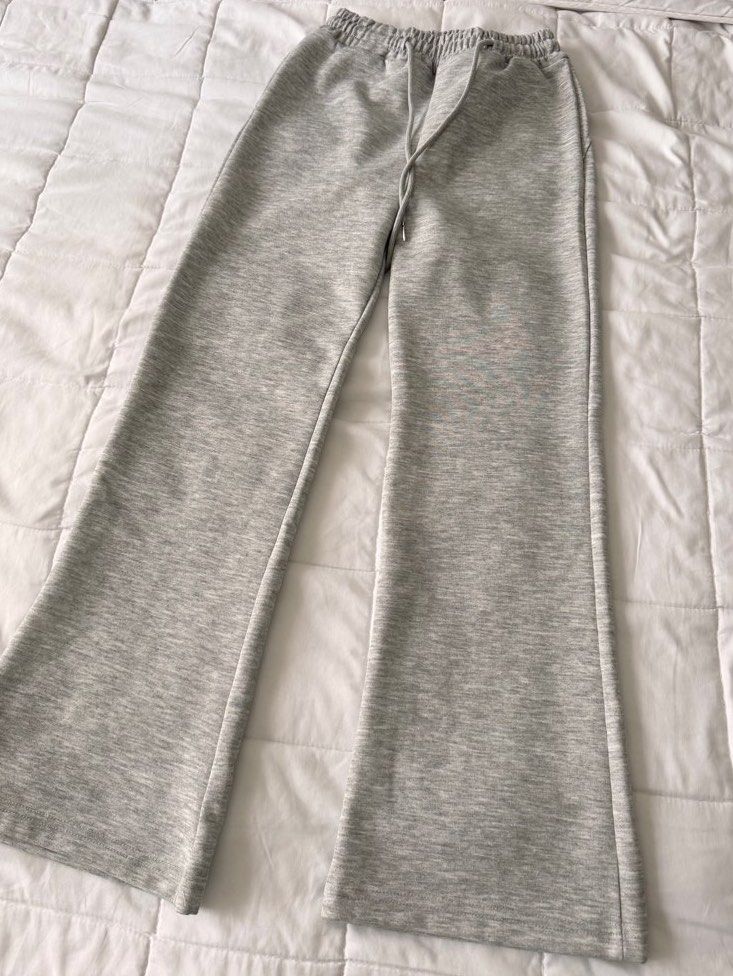 light grey flared sweatpants joggers (Category: Other Bottoms) located in Pasig City. Submitted by lovedpicks (Listing ID 1376843781, Image 2). Description: light grey flared sweatpants / joggers - fits xs - s dm to order!.