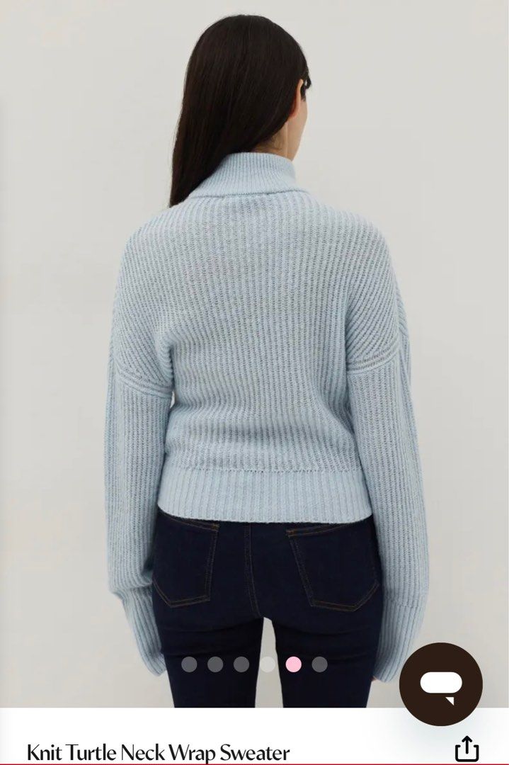 Love bonito knit turtle neck wrap sweater (Category: Longsleeves) located in Quezon City. Submitted by mechanicalprincess (Listing ID 1376964522, Image 3). Description: 55% acrylic, 22% nylon, 15% wool Size small Color baby blue See garment size on the last photo Rfs: a bit small on me. Prefer to be a little loose .