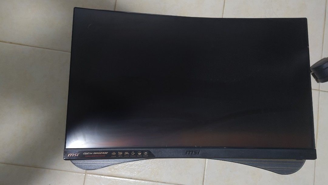MSI Curved Gaming Monitor (Category: Monitor Screens) located in Singapore. Submitted by zlaxcess10997 (Listing ID 1376981313, Image 1). Description: - Used MSI MAG241C curved monitor - Screen in good condition - 24 inch, 144hz, FreeSync support - lightly used, no stand, no scratches or dead pixels.