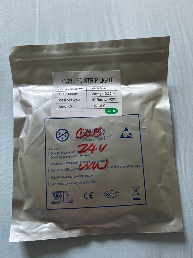 Premium 24V COB led light strip Warm White 5m (Category: Other Accessories) located in Singapore. Submitted by techcrack (Listing ID 1376920945, Image 1). Description: Only cut once, Full 5m of length included, easily connected..
