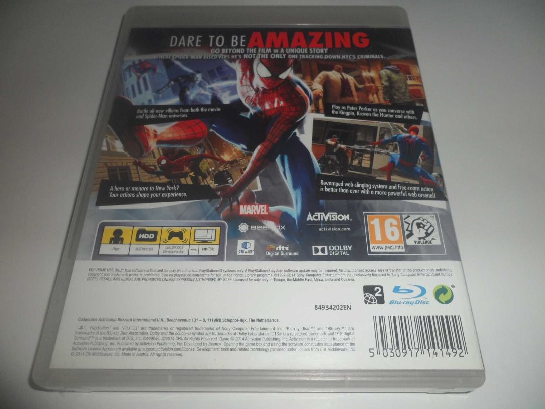 由 beartvgamehouse (刊登 ID 1376832076，圖片 2) 提交，位於 桃園市 (Taoyuan) 的 PS3 蜘蛛人 驚奇再起 2 The Amazing Spider Man 2 英文版 (類別：PlayStation)，說明：盒裝完整，光碟無刮傷可正常讀取使用，光碟及外盒已清潔消毒完成。 ※本賣場二手商品都已經過測試可正常使用，售出不退，下標購買即同意本說明。 ※出貨時間：每日不定時出貨，最後截單時間為晚上6點，6點後下的單一律隔日出貨（若無法接受請勿下單），若有特殊情況將先以訊息通知，謝謝。 ◎請先詢問有無現貨，請勿直接下標，不議價。 ※中壢7-11慶福門市白天可面交。 面交時間需配合賣家~謝謝！。