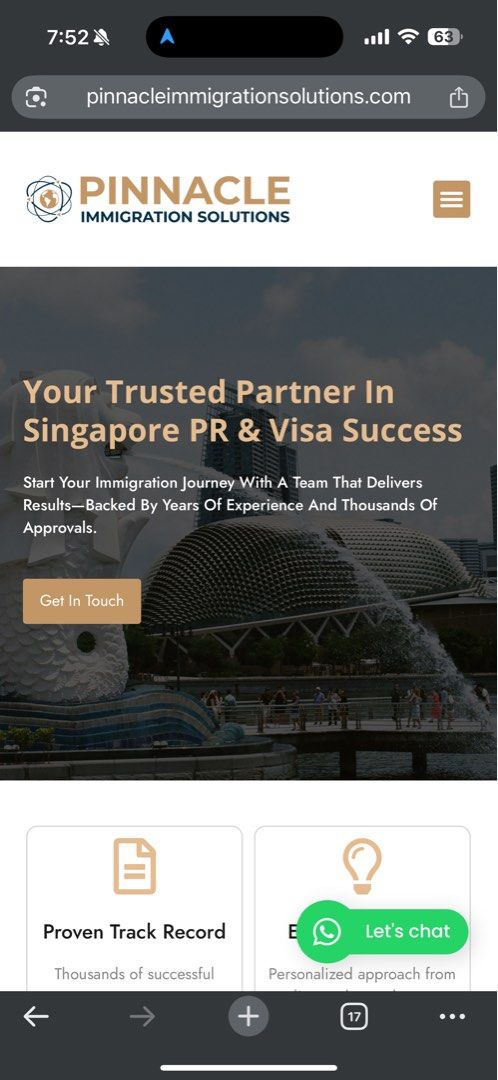 Singapore PR Application (Category: Admin, Finance, Legal) located in Singapore. Submitted by pinnacle_pr (Listing ID 1376863104, Image 1). Description: Pinnacle Immigration Solutions Pte Ltd Your Trusted Partner in Singapore Immigration We specialise in helping foreigners secure Permanent Residence (PR) and Citizenship in Singapore. Our team provides professional, personalised, and transparent support throughout your immigration journey. ✅ 100% 