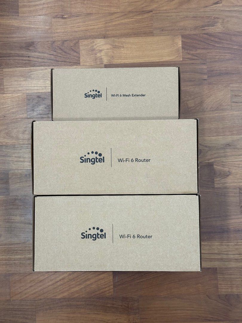 Singtel Wi-Fi 6 Router and Mesh Extender (Category: Networking) located in Singapore. Submitted by justin8 (Listing ID 1376823786, Image 3). Description: Brand new Singtel Wi-Fi 6 routers and mesh extender. Selling because I have my own routers already. Two Wi-Fi 6 routers + One mesh extender (3 units in total) With 3 units, you get faster speeds and better connectivity for your home. All items are unopened and in original packaging. Perfect for 