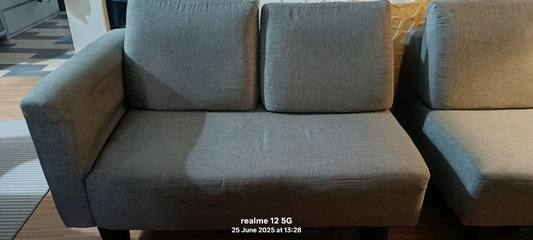 Sofas (Category: Sofas) located in Klang. Submitted by preluve_nsm (Listing ID 1376870728, Image 3). Description: Josephine Ultrawide 4 Seater Sofa 🌟An ultrawide 260cm Sofa 🌟Easy installation -just screw the leg with screwdriver 🌟Free stool✅✅✅ 🌟Colour : Grey 🌟Easy to clean✅✅ 🌟sitting cushion in good condition 🌟Reason to sell : to minimize space 🌟Condition : 9/10 🌟No defect at all 🌟HARGA PECAH KEPALA!!!! 👍 URGENTLY SERIOUS BUYER ONLY!!.