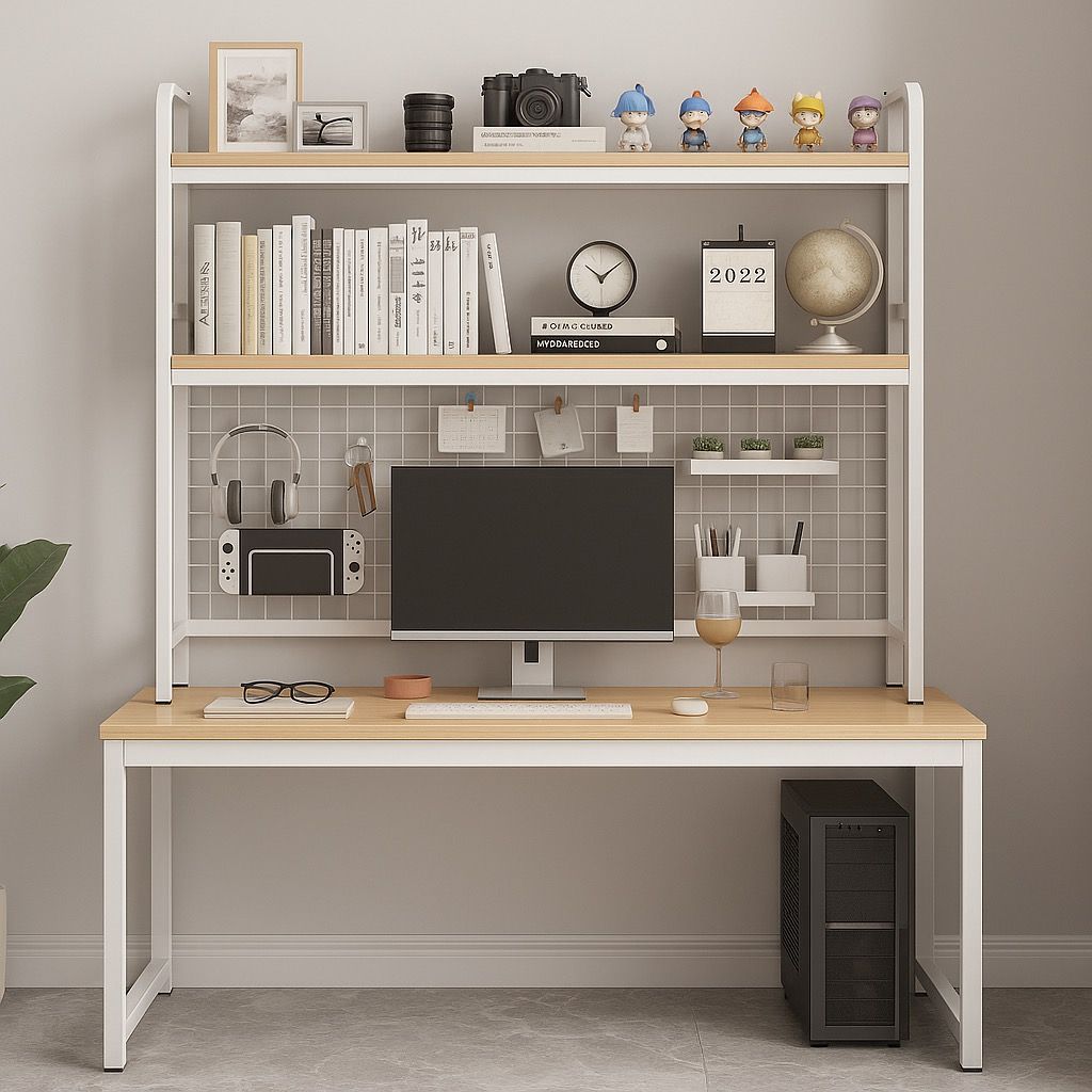 Study Desk + Tabletop Shelf Set | Large Computer Desk With Desktop ...