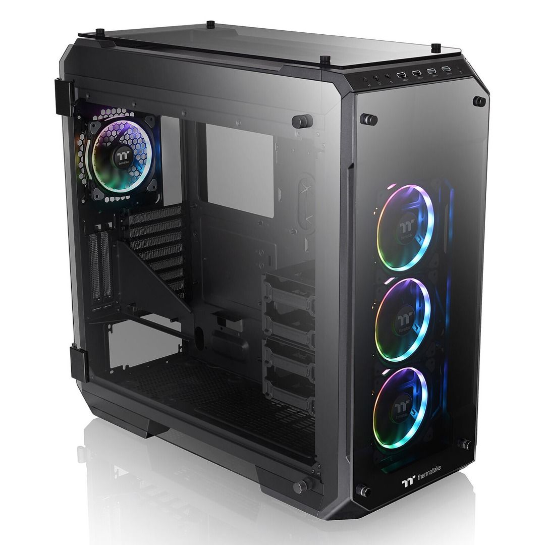 Thermaltake View 71 TG RGB PC Case (Category: Computer Parts) located in Singapore. Submitted by acnh.shop (Listing ID 1377000090, Image 1). Description: Thermaltake View 71 TG RGB PC Case. Features tempered glass panels. Spacious interior for easy component installation and excellent airflow. Includes top panel I/O ports for easy access. No RGB fan included when you buy from retail but I will provide the marketing photo RGB fan it for free and r