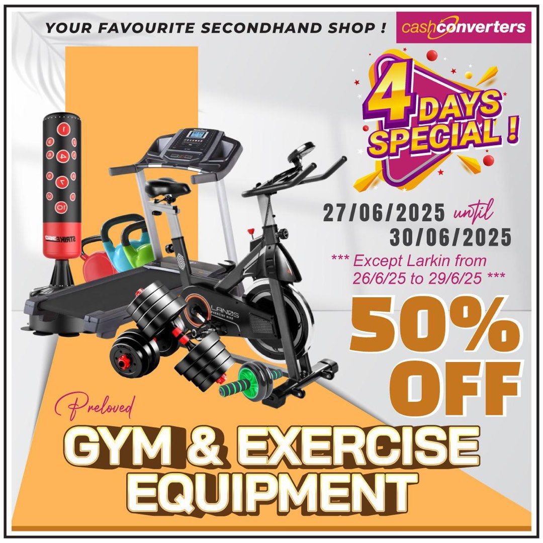 4 days Special Cash Converters Malaysia (Category: Announcements) located in Kuala Lumpur. Submitted by cashconvertersampang (Listing ID 1377184888, Image 3). Description: 4 Days Special Kembali Lagi 27/6/2025 hingga 30/06/2025 Di semua Cash Converters Malaysia. Potongan Harga 30% & 50% bagi barang preloved berikut Audio Equipment - 30% Handbag Below RM1k - 30% Baby Product - 50% Gym & Exercise Equipment - 50% Dinnerware Below RM50 - 50% Kitchenw