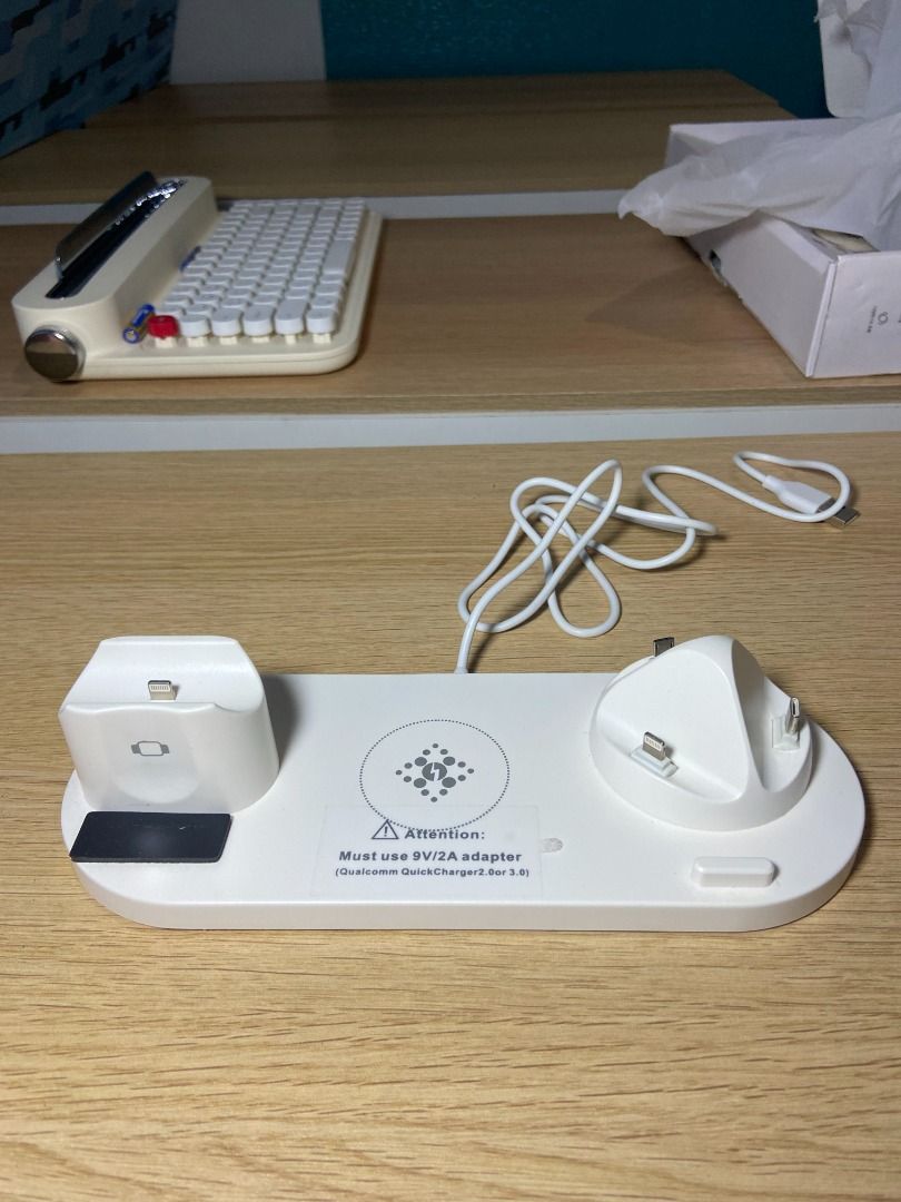 6-in-1 multi-function wireless charging stand (Category: Chargers & Cables) located in Mabalacat. Submitted by riadecluttering (Listing ID 1377097388, Image 2). Description: 6-in-1 multi-function wireless charging stand, compatible with various devices like iPhones, Apple Watches, and AirPods, as well as Type-C phones..