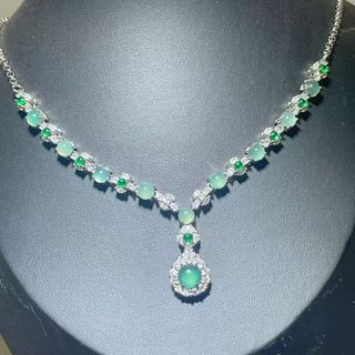 天然A貨翡翠銀鑲冰淡蛋面項鍊64225816274305110