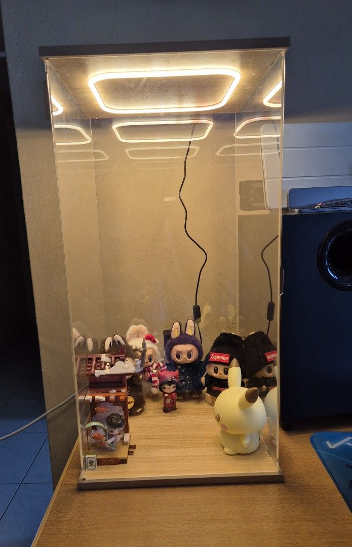 Acrylic Display Case with Lights & Wooden Top & Base