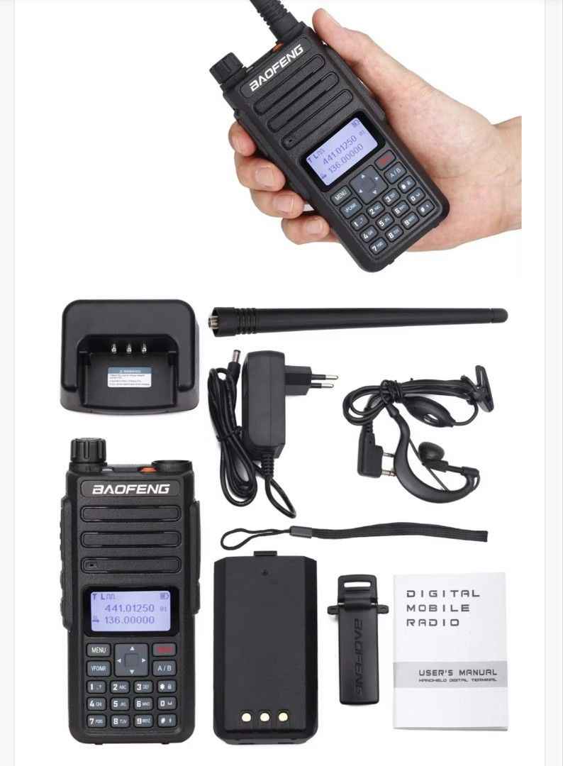 Baofeng Digital Mobile Radio Walkie Talkie, 1 pair for cheap! (Category: Walkie-Talkie) located in Singapore. Submitted by bj110088 (Listing ID 1377042012, Image 1). Description: Baofeng DM-860 Walkie Talkie – UHF DMR | $59 for pair (2 sets) 2 sets meaning you get two of each item in the picture. No box. Letting go of my Baofeng DM-860 walkie talkies – solid UHF radios with digital (DMR Tier II) + analog support. ✅ UHF 400–470MHz ✅ Dual time slot
