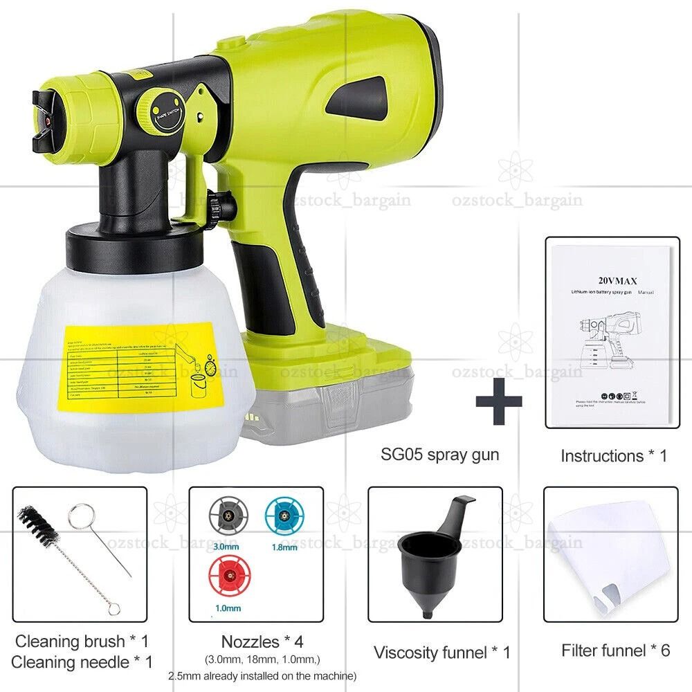 ✅For Ryobi 18V/20V Battery Cordless High Pressure Spray Gun Paint Sprayer 1000ml (Category: Tools & DIY) located in Dandenong. Submitted by livefox_f92570 (Listing ID 1377152758, Image 2). Description: Product Description Warm Reminder: After the spray gun is used, it should be cleaned in time to prevent the solidification of paint and other paint from blocking the spray hole. After cleaning, fill the water with a watering can and spray for about
