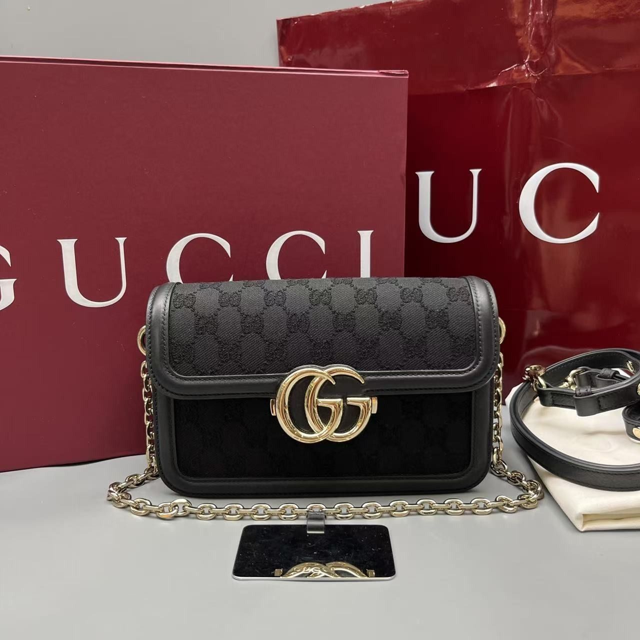 Gucci Go Small Shoulder Bag in Black (Category: Bags & Wallets) located in Singapore. Submitted by projectlfg (Listing ID 1377038877, Image 2). Description: Gucci Go Small Shoulder Bag in Black Condition 99% New. Year: - Accessories: Mirror, Paper bag, Box, Dust Bag, Shoulder Strap Item code: SV15306 Size: 21x12 / SGD: 1900 / 1357600 • ACRA Registered Company in Singapore • Physical Outlets in Singapore and China • Entrupy Verified Business • Aut