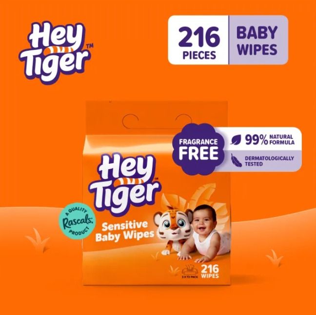 Hey Tiger Sensitive Baby Wipes - 216 Pieces (Category: Diapers & Baby Wipes) located in Singapore. Submitted by shineeng (Listing ID 1377172692, Image 1). Description: Hey Tiger Sensitive Baby Wipes. Fragrance-free and dermatologically tested. Contains 216 wipes. 99% natural formula. A quality product from Rascals. Brand new not opened..
