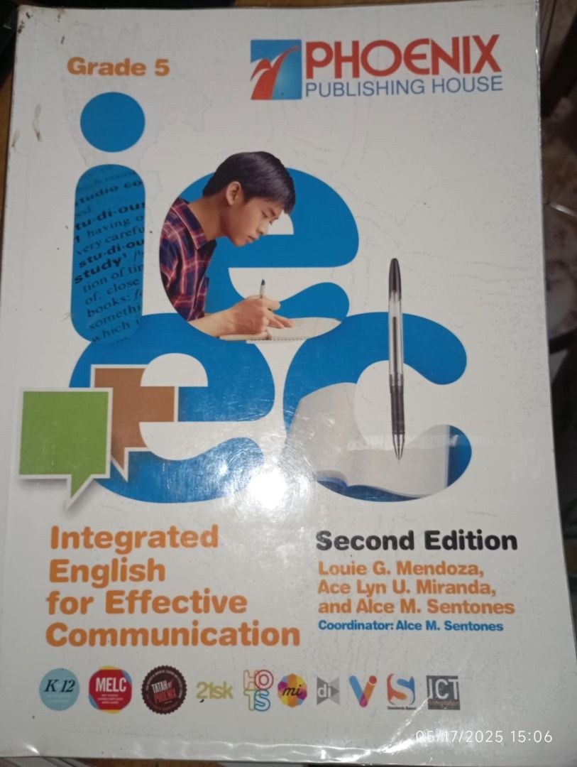 Integrated English for Effective Communication 5 (Category: Textbooks) located in Imus. Submitted by momandk (Listing ID 1377119932, Image 1). Description: Integrated English for Effective Communication 5- Copyright 2022 The book is in excellent, gently used condition No writing, highlighting, or marks on any pages. Cover and spine are intact and clean. Available for pickup/shipping. Message me if you're interested! Loc. Imus, Cavite.