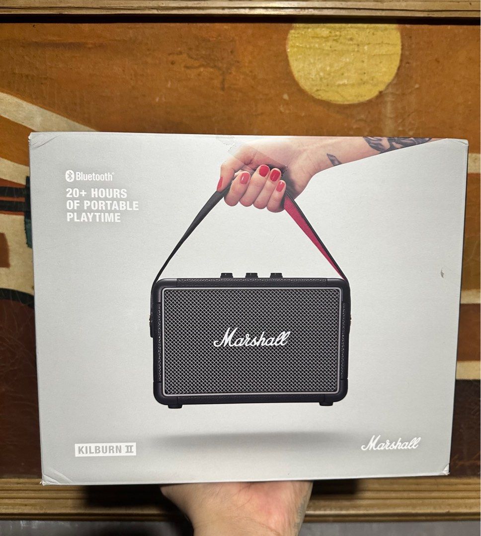 MARSHALL KILBURN II (Category: Soundbars, Speakers & Amplifiers) located in Marikina City. Submitted by dp.gadgets (Listing ID 1377181297, Image 1). Description: MARSHALL KILBURN II 20+ HOURS OF PORTABLE PLAYTIME MALL SRP: 16,990‼️ 1 Unit Kilburn II Class Speaker 1 Original Marshall cord 1 Marshall Speaker Booklet 1 Box Key Features and Specifications: Power Output: 36 Watts, with 2 x 20mm tweeters and 1 x 76mm woofer. Sound: Multi-directional so