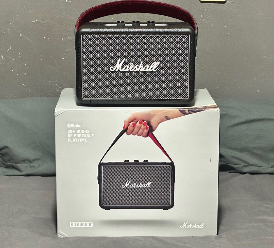 MARSHALL KILBURN II (Category: Soundbars, Speakers & Amplifiers) located in Marikina City. Submitted by dp.gadgets (Listing ID 1377181297, Image 3). Description: MARSHALL KILBURN II 20+ HOURS OF PORTABLE PLAYTIME MALL SRP: 16,990‼️ 1 Unit Kilburn II Class Speaker 1 Original Marshall cord 1 Marshall Speaker Booklet 1 Box Key Features and Specifications: Power Output: 36 Watts, with 2 x 20mm tweeters and 1 x 76mm woofer. Sound: Multi-directional so
