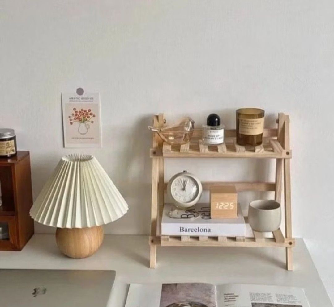 MULTIPURPOSE WOODEN SHELF/2 TIER FOLDING RACK.