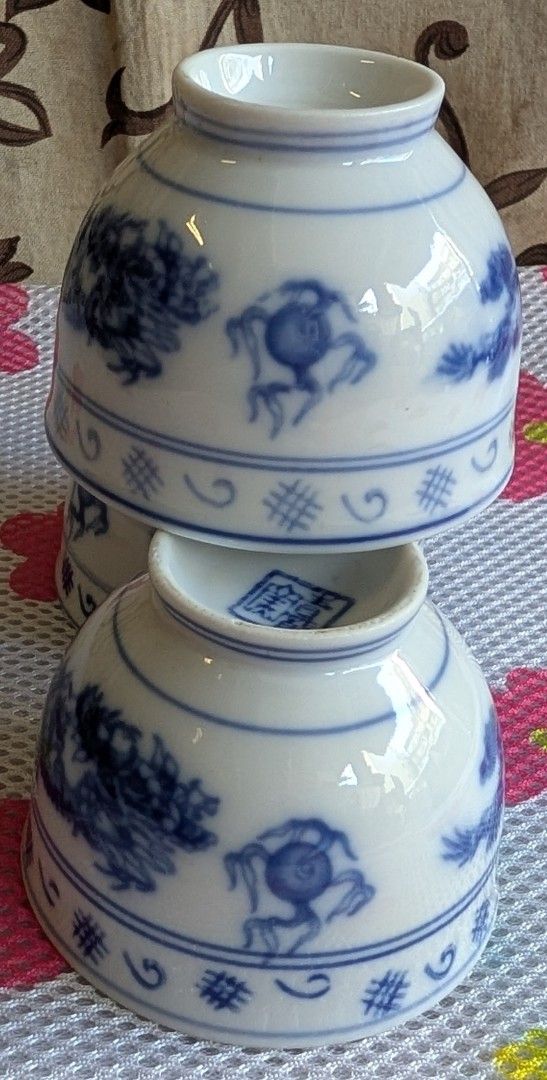 NO ：2571#青龍窯藍龍紋珍珠杯3入, 書籍、休閒與玩具, 收藏