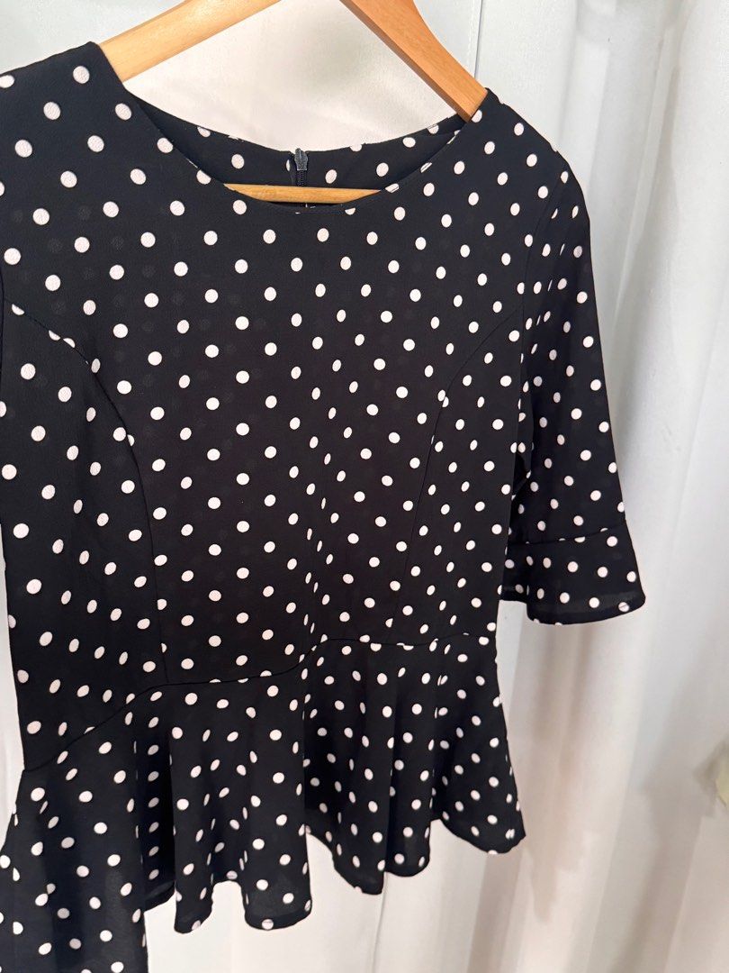 Polka peplum (Category: Blouses) located in Quezon City. Submitted by leafymix (Listing ID 1377081258, Image 2). Description: Peplum XS to Medium.