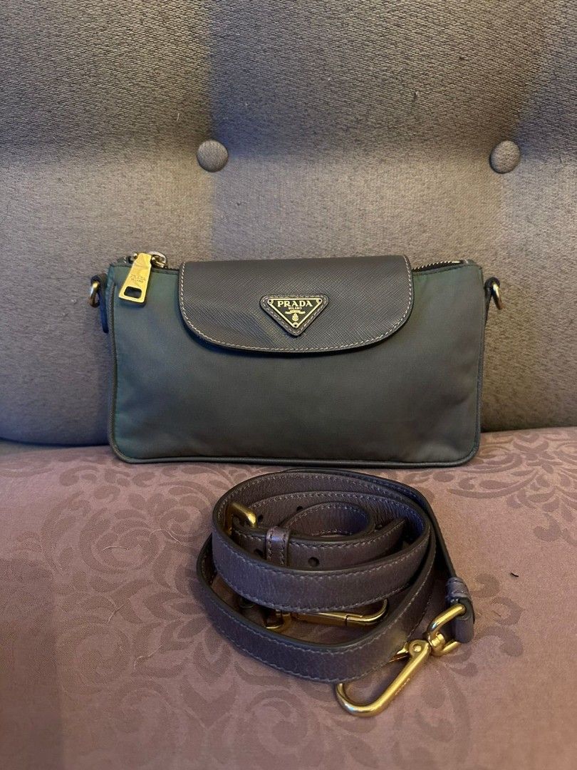 Prada Small Nylon Saffiano Leather Crossbody Sling Bag (Very Good  Condition), Price Rp 3750 jt