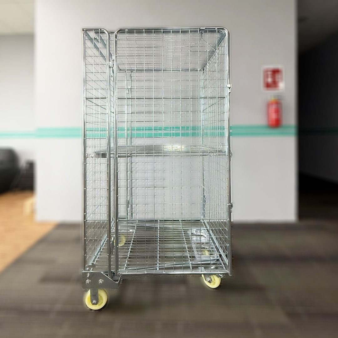Security Cage Container 500kg load Cage Trolley with Foldable Shelving ...