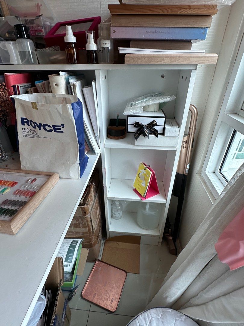 TABLE WITH SHELVES (Category: Shelves, Cabinets & Racks) located in Manila. Submitted by hellokittyclosettt (Listing ID 1377141814, Image 3). Description: - No flaw table with shelves - Condition : 9/10 - No Issue.