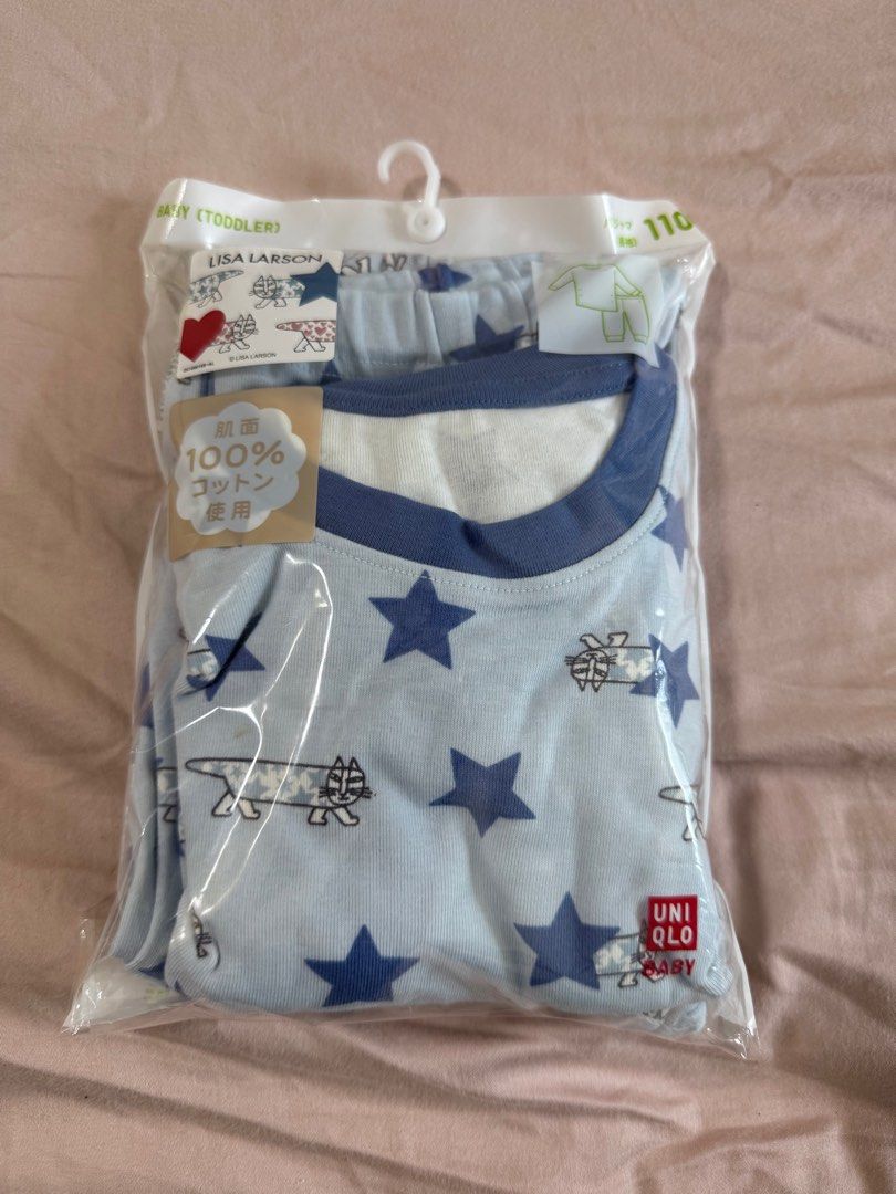 Uniqlo Baby Lisa Larson Pajama Set - Size 110 (Category: Babies & Kids Fashion) located in Singapore. Submitted by cty.closet (Listing ID 1377055851, Image 1). Description: Brand new Uniqlo Baby pajama set featuring a cute Lisa Larson cat and star print. Size 110. Made of 100% cotton. Comes in original packaging. Top up $2 for postage .