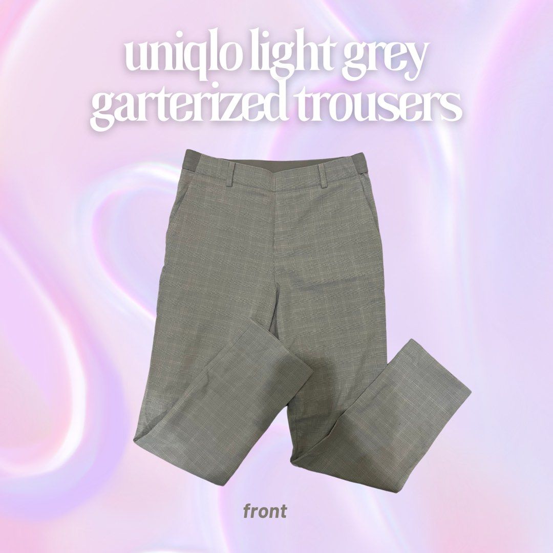 Uniqlo Light Grey Garterized Trousers (Category: Other Bottoms) located in Manila. Submitted by kkkkae_preloved (Listing ID 1377133082, Image 1). Description: - Color: Light Grey (may appear different due to lighting) - In good condition - Needs stitching on the garter and right hem (see photos) - NO holes/ stains .