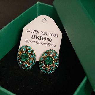 綠色重工耳釘女中古vintage法式幾何耳飾耳環💕圓形復古輕奢小眾耳環 Earrings64218457371394110