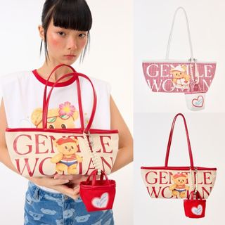 泰國 GENTLE WOMEN X BUTTERBEAR GINGHAM 淺紅米白色帆布 側咩袋64220095049858110