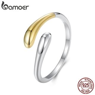 BAMOER 925 Sterling Silver Two-Tone Waterdrop Open Adjustable Ring, Waterdrop Rings Statement Rings Simple Stackable Band Rings64214533769089110
