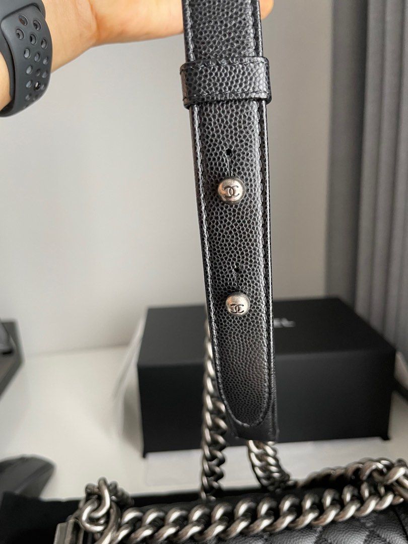 Chanel Boy Bag small - Black Caviar Leather (Category: Bags & Wallets) located in Singapore. Submitted by dazhuzhu (Listing ID 1377244823, Image 3). Description: Beautiful Chanel Boy Bag in black caviar leather. Features a classic quilted design with black ruthenium hardware. Comes with original box, dust bag, and authenticity card. Excellent condition, barely used. Microchip Full set with receipt, box, paper bag etc Still under 5 years warranty 