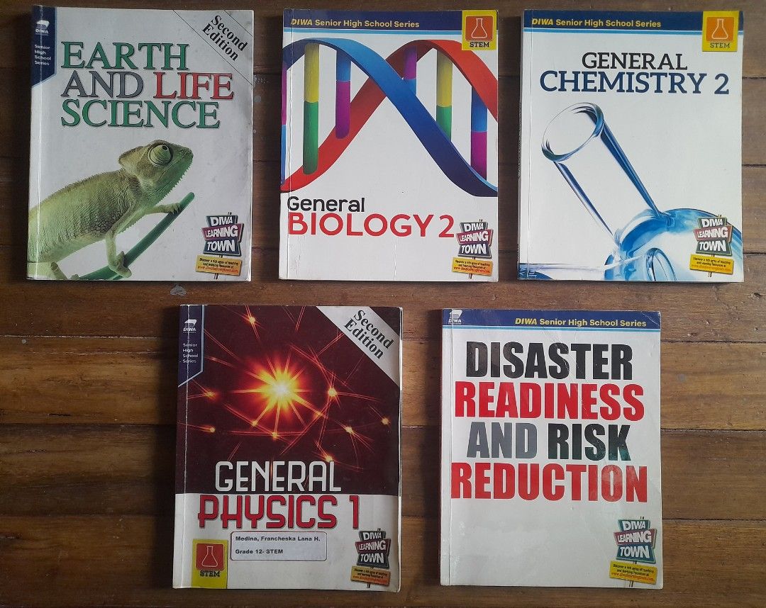 Diwan SHS Books Part3 (Category: Textbooks) located in Muntinlupa City. Submitted by rinoanne (Listing ID 1377224693, Image 1). Description: SENIOR HIGH SCHOOL BOOKS PART3 -DIWA PUBLISHING SECOND EDITION BOOKS P100 - SECOND HAND BOOKS - SLIGHTLY USED -WITH PLASTIC COVER Earth and Life Science General Biology2 General Chemistry 2 General Physics 1 Disaster Readiness and Risk Reduction For Metro Manila only. Mode of payment Gcash only Delivery thru
