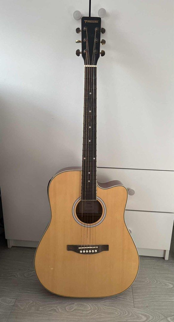 Fernando Acoustic Guitar with pickup tuner (Category: Musical Instruments) located in General Trias. Submitted by ddayao (Listing ID 1377202110, Image 1). Description: With builtin guitar strap holder/sabitan FREE WALL MOUNT HANGER (see pic) As is. Used with minor scratches. Tuner used. Pickup device never used, never naisaksak sa amplifier. Bought for ₱5,500 Selling for ₱3,900 slightly nego RFS: hindi na nagagamit. Buyer to should delivery fee..