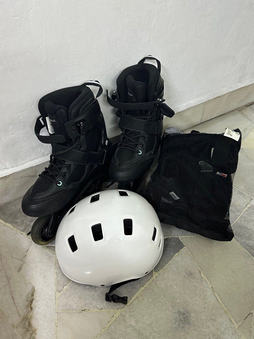 Inline skates (Category: Skates, Rollerblades & Scooters) located in Kuala Lumpur. Submitted by sammmmantha (Listing ID 1377301679, Image 1). Description: Used once or twice indoors, selling as i dont use it often enough Shoe size 39 Guard size refer to last picture Head size 52-55cm Bought 350++ for everything.