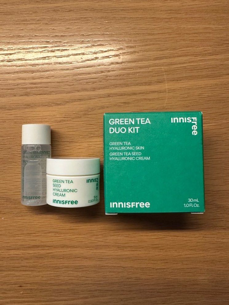 由 kerbwang (刊登 ID 1377227262，圖片 1) 提交，位於 台北市 (Taipei) 的 innisfree 綠茶玻尿酸保濕兩件組 (類別：護膚、清潔產品)，說明：綠茶玻尿酸保濕調理液 15ml INNISFREE GREEN TEA HYALURONIC SKIN 綠茶籽玻尿酸保濕霜 15ml INNISFREE GREEN TEA SEED HYALURONIC CREAM 全新未使用。 。
