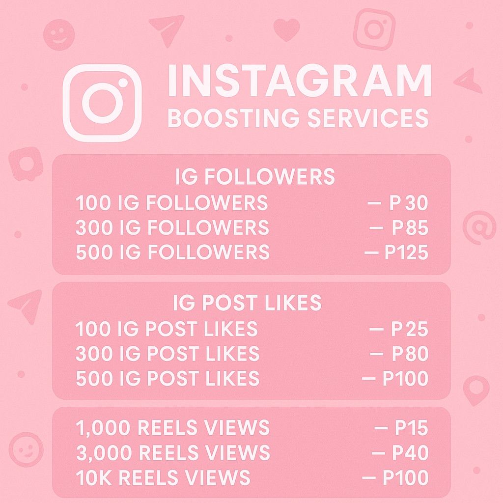 [INSTAGRAM] FOLLOWERS, LIKES, VIEWS (Category: Game Gift Cards & Accounts) located in Pasay City. Submitted by charm.boosting (Listing ID 1377305511, Image 1). Description: note:❗ (temporarily unavailable) LIMITED TIME OFFER ‼️‼️‼️ 🚀 rapid growth 🌟 increase engagement 📈 valuable insights ‼️ link and username only ⏰ minutes to hours process 🔒 safe and secure 🎯 target amount hit! Open for boosting Instagram accounts followers, likes, views and