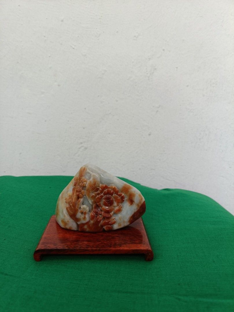 Jade Stone Sculpture with Wooden Stand