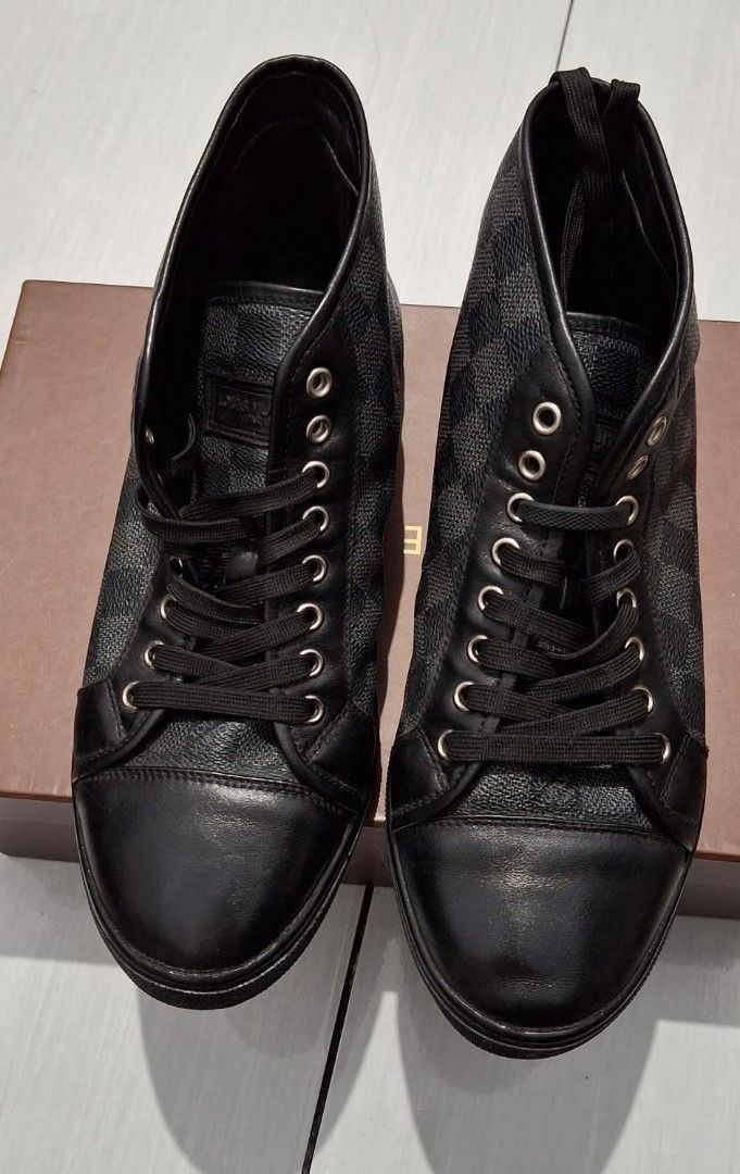 Louis Vuitton Damier Black Graphite High Top Sneakers, Fesyen Pria